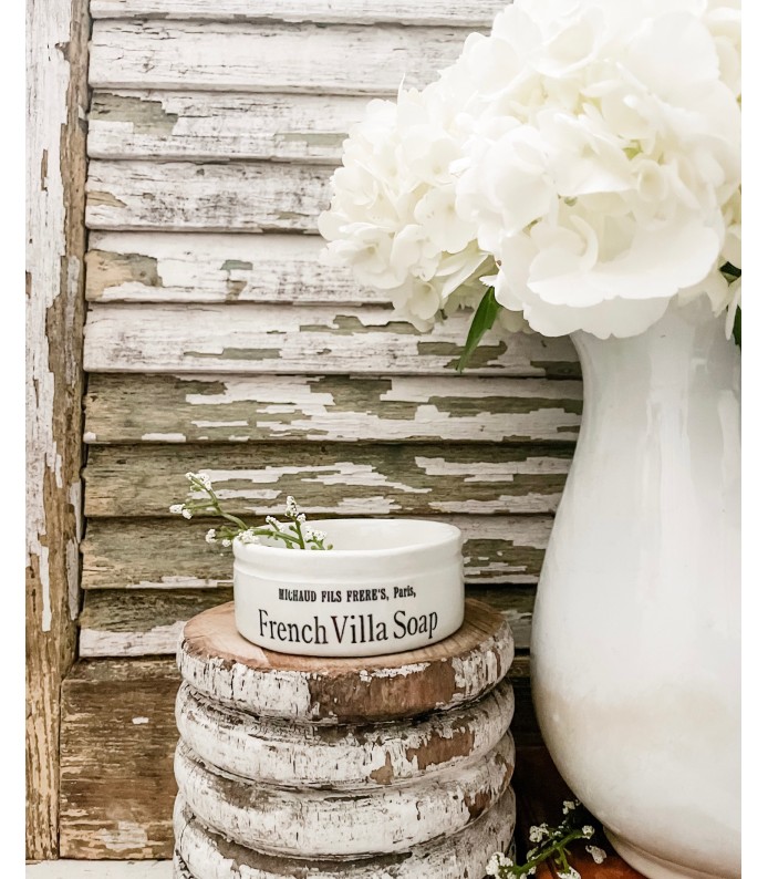 Antique English - Ironstone Dish w/ French Villa Soap transfer 